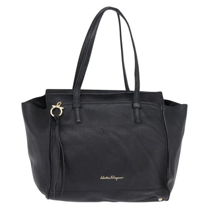 Salvatore Ferragamo Amy Tote Pebbled Leather, BLACK, LEATHER, Tote bag