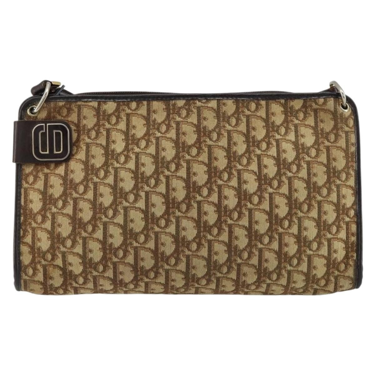 Christian Dior Vintage Trotter Shoulder Bag Canvas, BEIGE, CANVAS, Shoulder bag