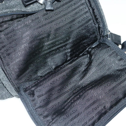 Prada Single Buckle Pocket Backpack Wool, GRAY, WOOL, Backpack