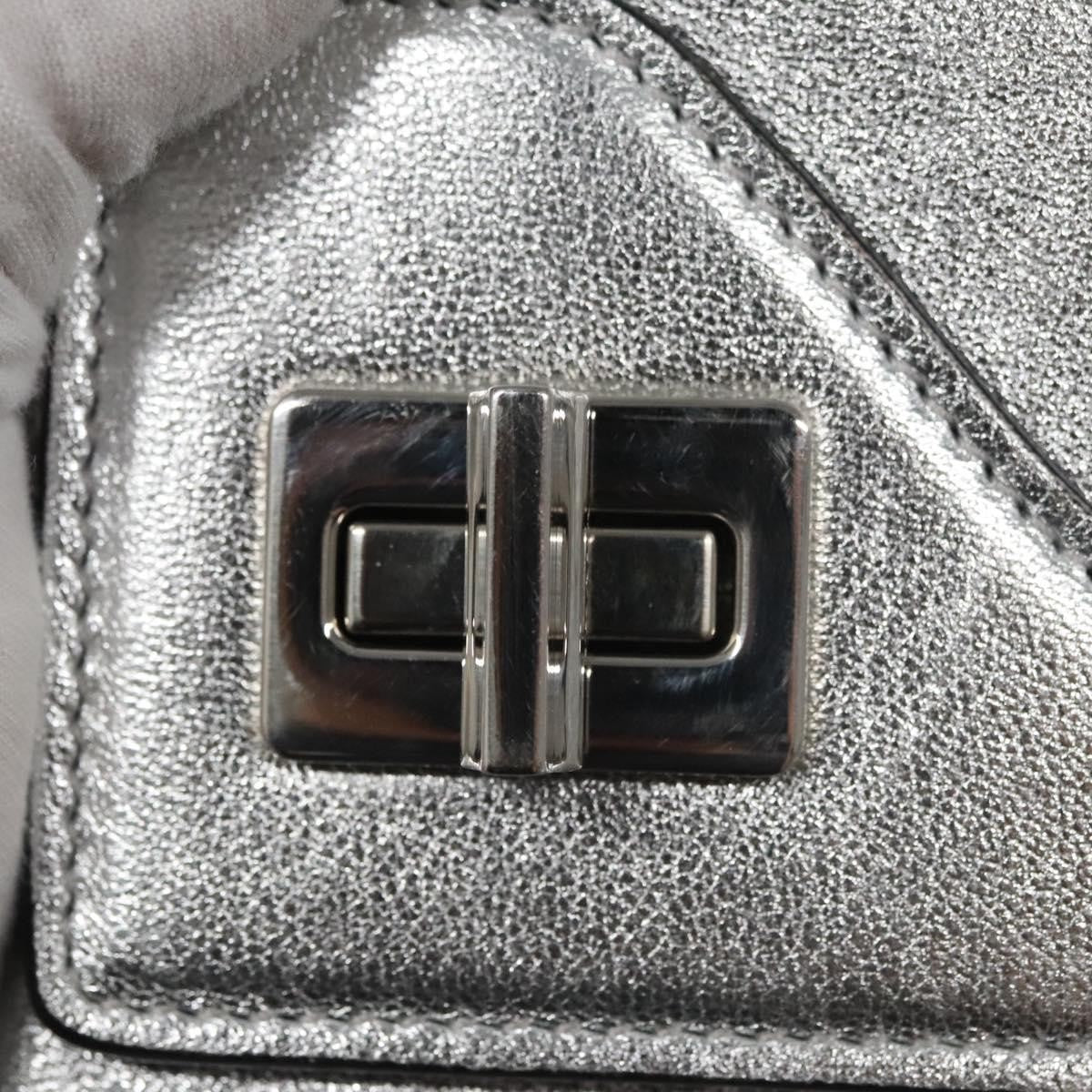 Prada Double Turn Lock Shoulder Bag Leather, SILVER, LEATHER, Shoulder bag