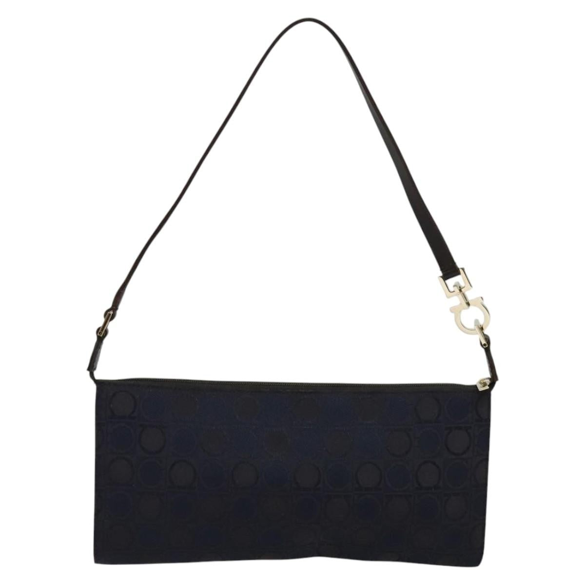 Salvatore Ferragamo Gancini handbag Canvas, NAVY, CANVAS, Handbag