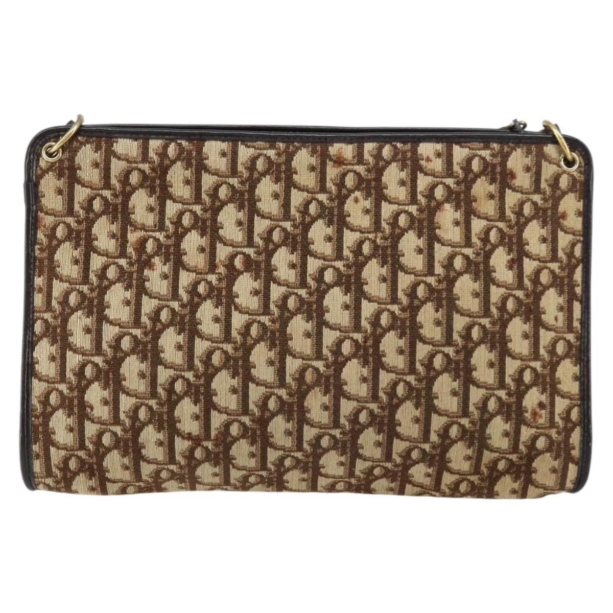 Christian Dior Vintage Trotter Shoulder Bag Canvas, BEIGE, CANVAS, Shoulder bag