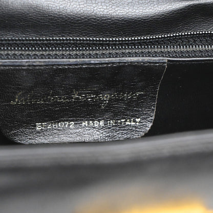 Salvatore Ferragamo Gancini Shoulder Bag Leather, BLACK, LEATHER, Shoulder bag