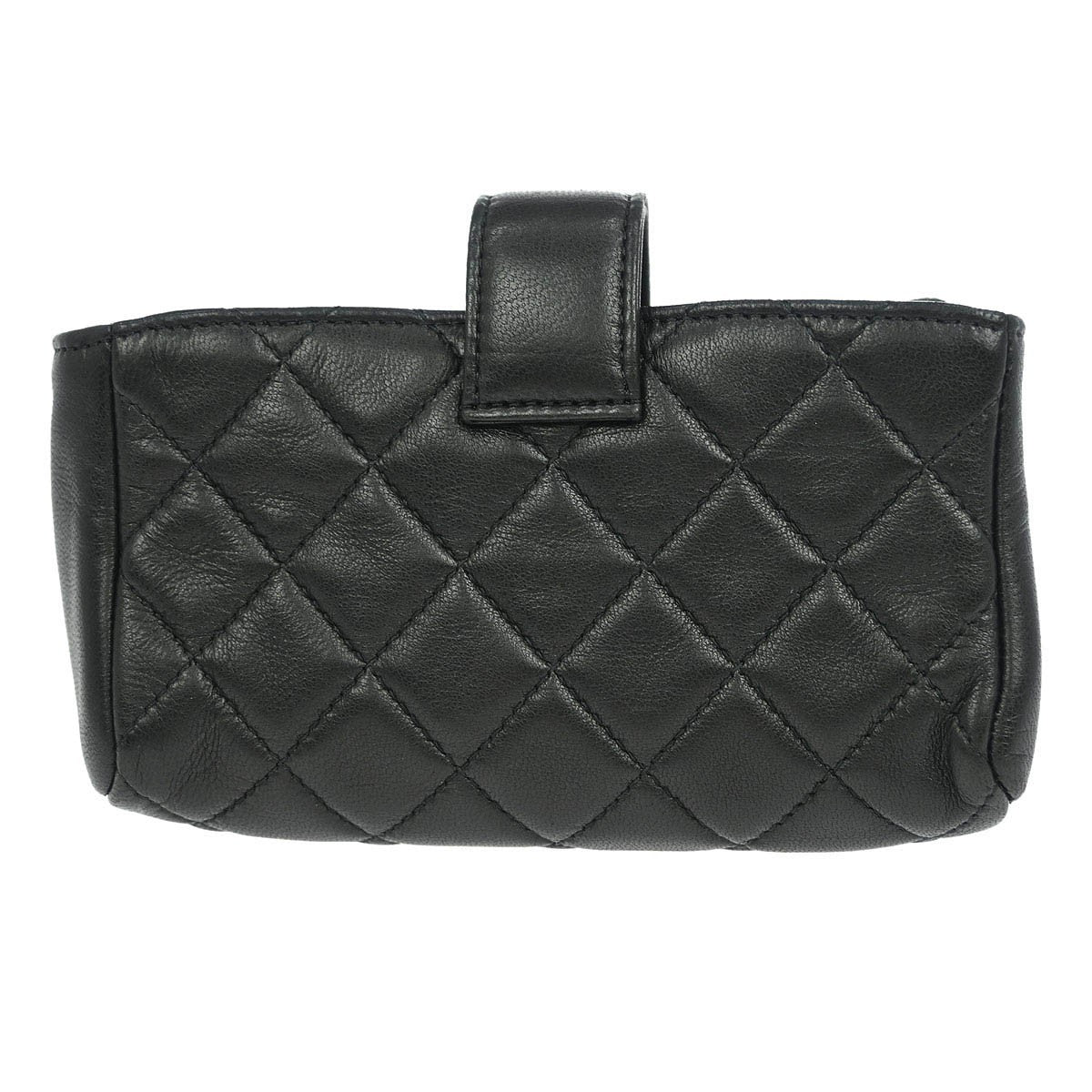 Chanel Chain Phone Holder Crossbody Bag Quilted Lambskin, BLACK, LEATHER, Clutche & pouche
