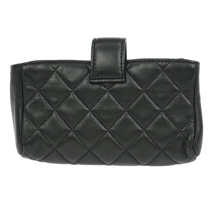 Chanel Chain Phone Holder Crossbody Bag Quilted Lambskin, BLACK, LEATHER, Clutche & pouche