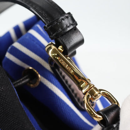 Prada Drawstring Bucket Bag Canvas and Wicker, BLUE, CANVAS, Handbag