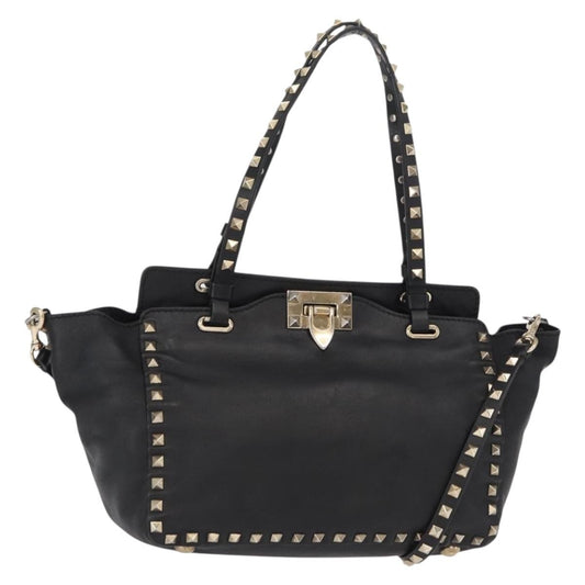 Valentino Garavani Rockstud Tote Textured Leather, BLACK, LEATHER, Tote bag