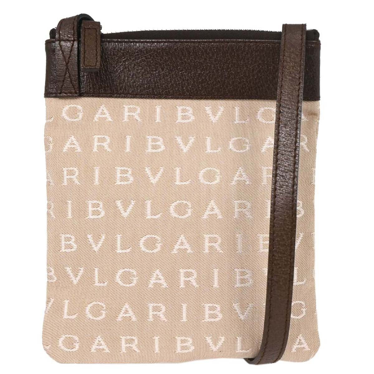 Bvlgari Logomania Shoulder Bag Canvas with Leather, BEIGE, CANVAS, Shoulder bag