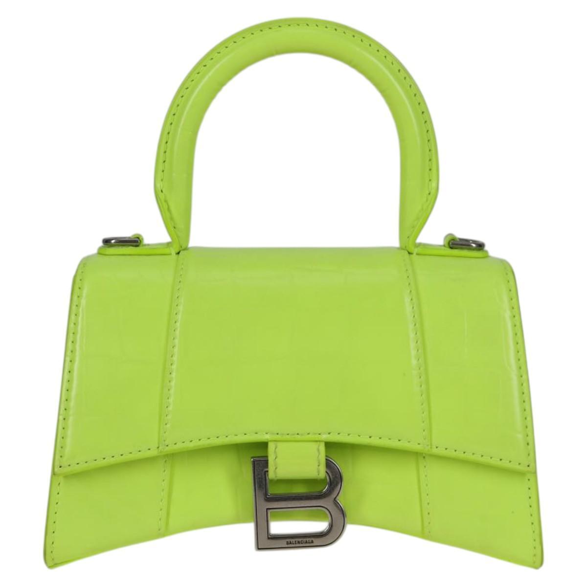 Balenciaga Hourglass Top Handle Bag Leather, GREEN, LEATHER, Handbag