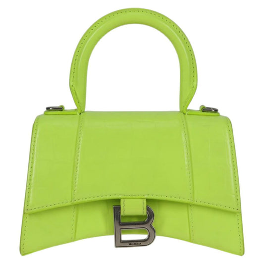 Balenciaga Hourglass Top Handle Bag Leather, GREEN, LEATHER, Handbag