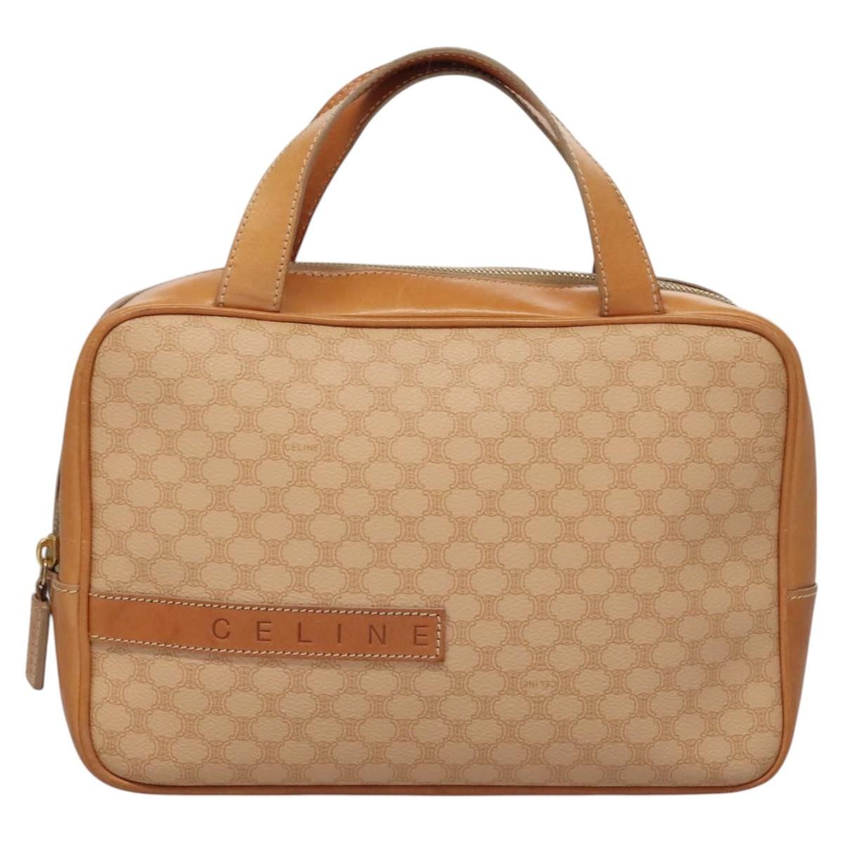 Celine Vintage Macadam Handbag Canvas and Leather, BEIGE, PVC, Handbag