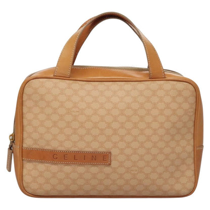 Celine Vintage Macadam Handbag Canvas and Leather, BEIGE, PVC, Handbag