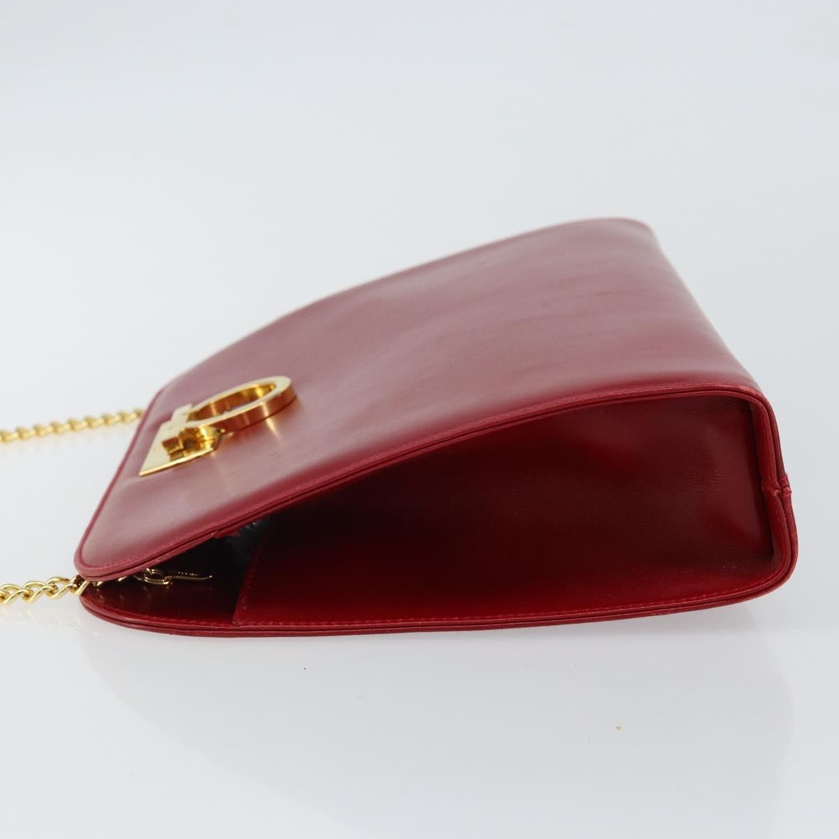 Salvatore Ferragamo Vintage Gancini Chain Shoulder Bag Leather, RED, LEATHER, Shoulder bag