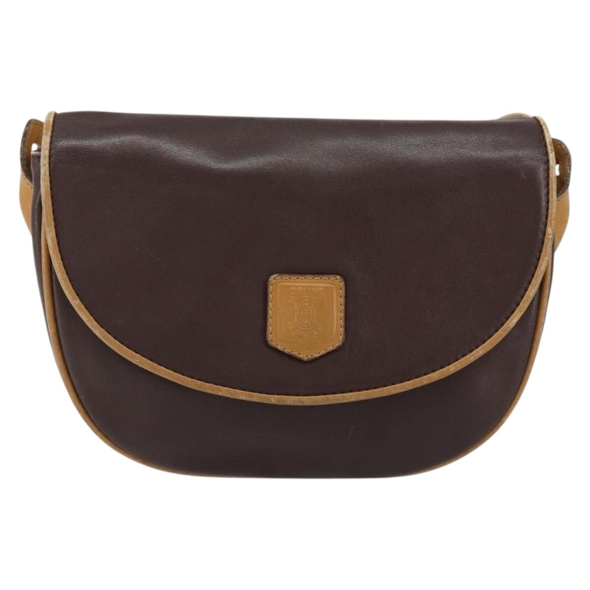 Celine Vintage Shoulder Bag Leather, BROWN, LEATHER, Shoulder bag