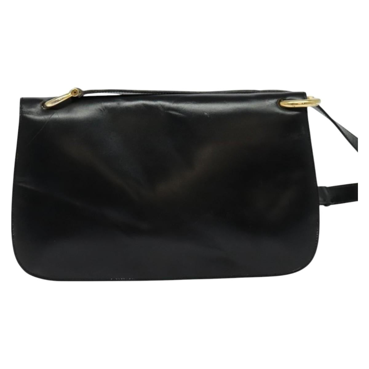 Celine Flap Shoulder Bag Leather, BLACK, LEATHER, Shoulder bag