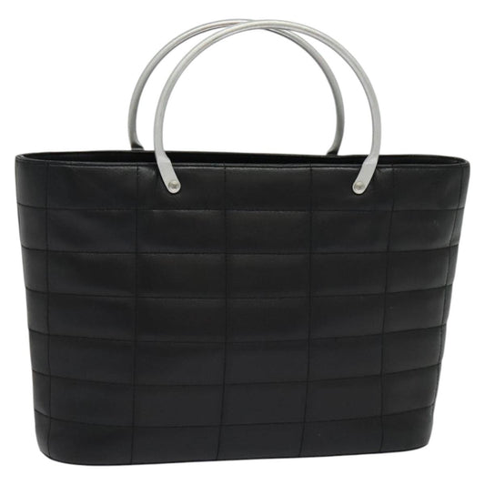Chanel Vintage Chocolate Bar Metal Ring Tote Quilted Lambskin, BLACK, LEATHER, Tote bag