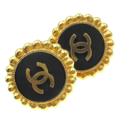 Chanel CC Round Stud Earrings Metal and Enamel, GOLD, GOLD_PLATED, Earrings