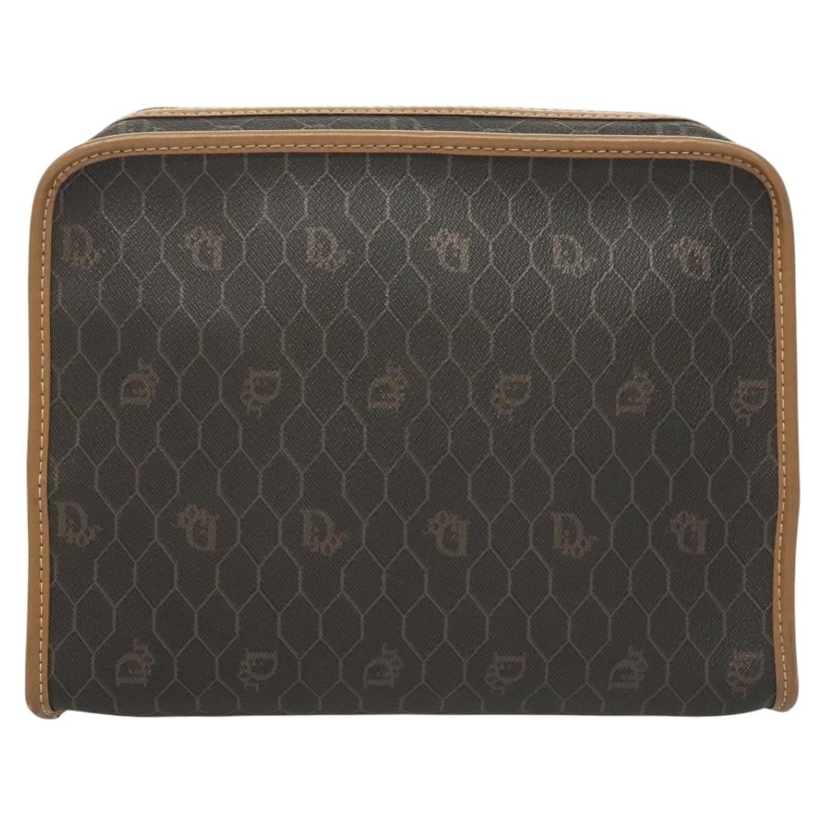 Christian Dior Vintage Honeycomb Zip Pouch Coated Canvas, BLACK, PVC,CANVAS, Clutche & pouche
