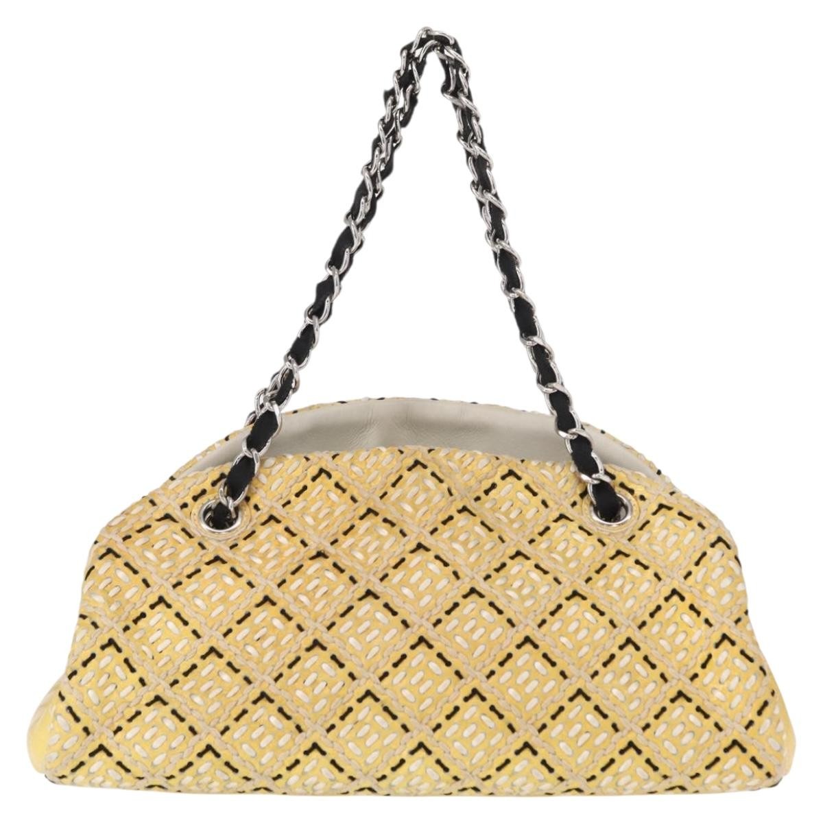 Chanel Just Mademoiselle Bag Woven Stitch Patent, YELLOW, PATENT_LEATHER, Shoulder bag