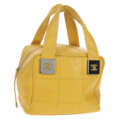 Chanel Square Stitch Bowler Bag Quilted Caviar, YELLOW, LEATHER, Handbag