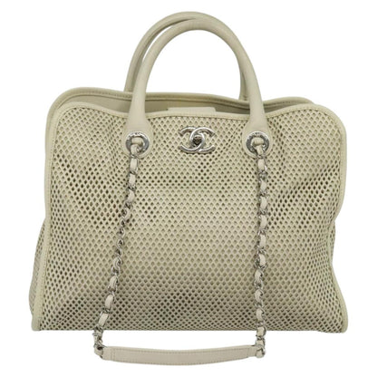 Chanel Deauville Tote Perforated leather, WHITE, LEATHER, Tote bag