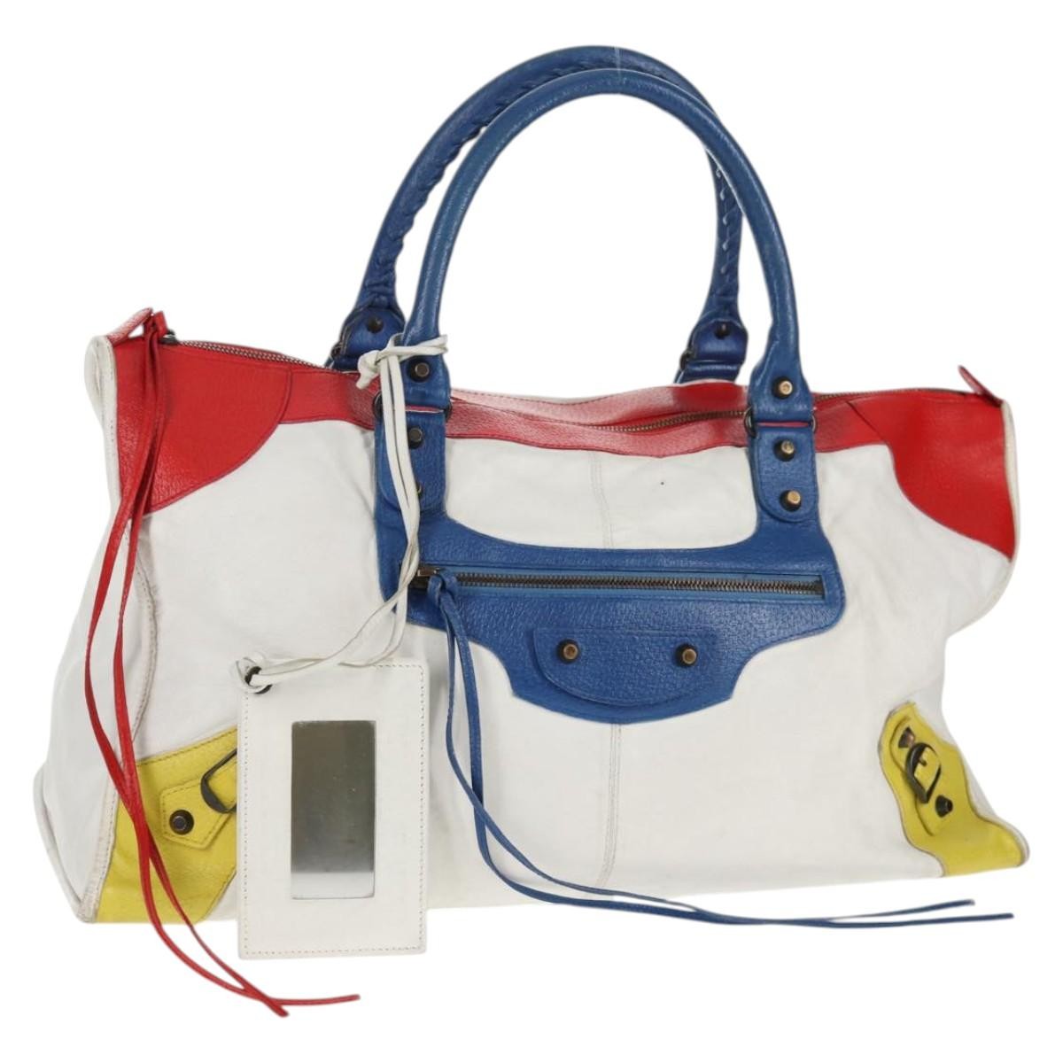 Balenciaga Work Classic Studs Bag Leather, WHITE, LEATHER, Handbag