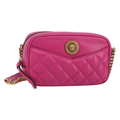 Versace Medusa Icon Front Slip Pocket Camera Bag Quilted Leather, PINK, LEATHER, Shoulder bag