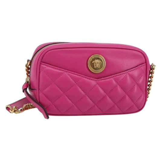 Versace Medusa Icon Front Slip Pocket Camera Bag Quilted Leather, PINK, LEATHER, Shoulder bag