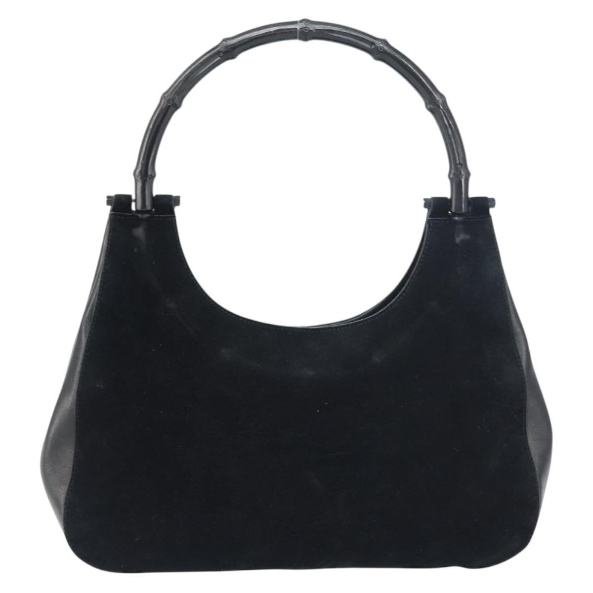 Gucci Vintage Bamboo Handle Bag Suede, BLACK, SUEDE, Handbag