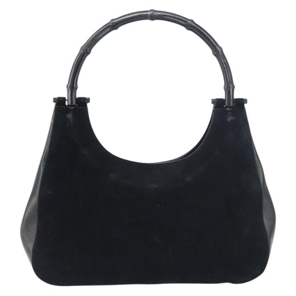 Gucci Vintage Bamboo Handle Bag Suede, BLACK, SUEDE, Handbag