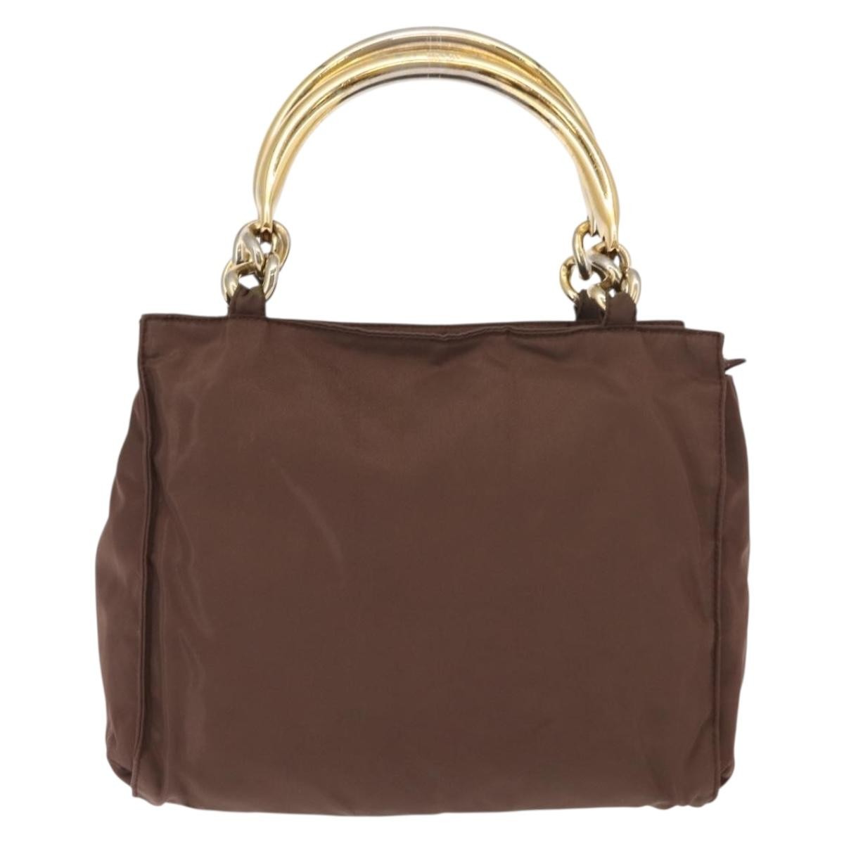 Prada Metal Handles Tote Tessuto, BROWN, NYLON, Handbag