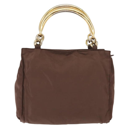Prada Metal Handles Tote Tessuto, BROWN, NYLON, Handbag