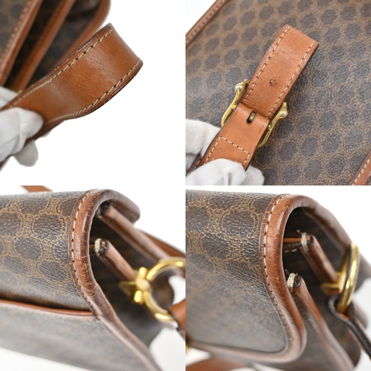 Celine Macadam Shoulder Bag Leather, BROWN, LEATHER, Shoulder bag