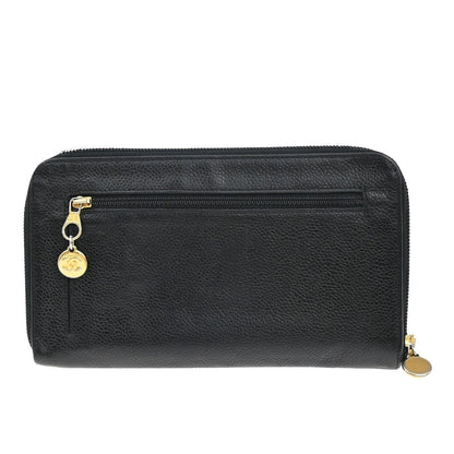 Chanel CC Zip Around Wallet Leather, BLACK, LEATHER, Wallets