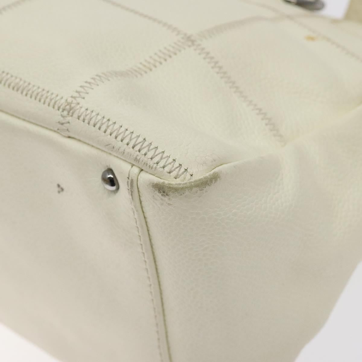 Chanel Square Stitch Shoulder Bag Quilted Caviar, WHITE, LEATHER, Shoulder bag