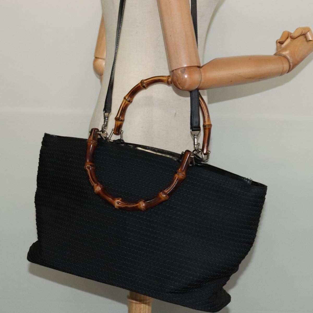 Gucci Vintage Bamboo Handle Bag Canvas, BLACK, CANVAS, Handbag