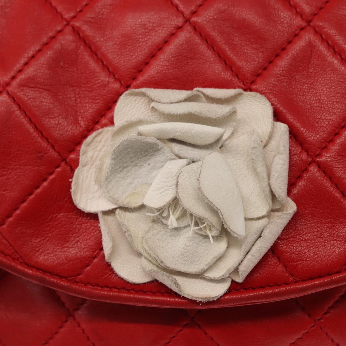 Chanel Camellia Rounded Clutch Satin and Leather, RED, LEATHER, Shoulder bag