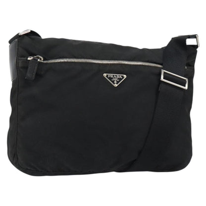 Prada Front Zip Messenger Bag Tessuto, BLACK, NYLON, Shoulder bag