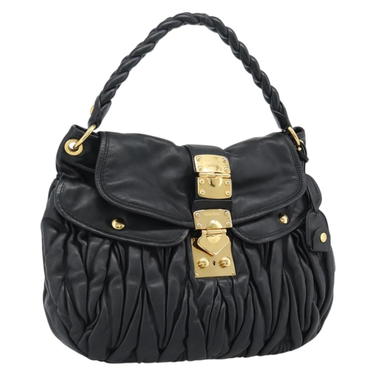 Miu Miu Coffer Convertible Satchel Leather, Black, Leather, Shoulder Bag
