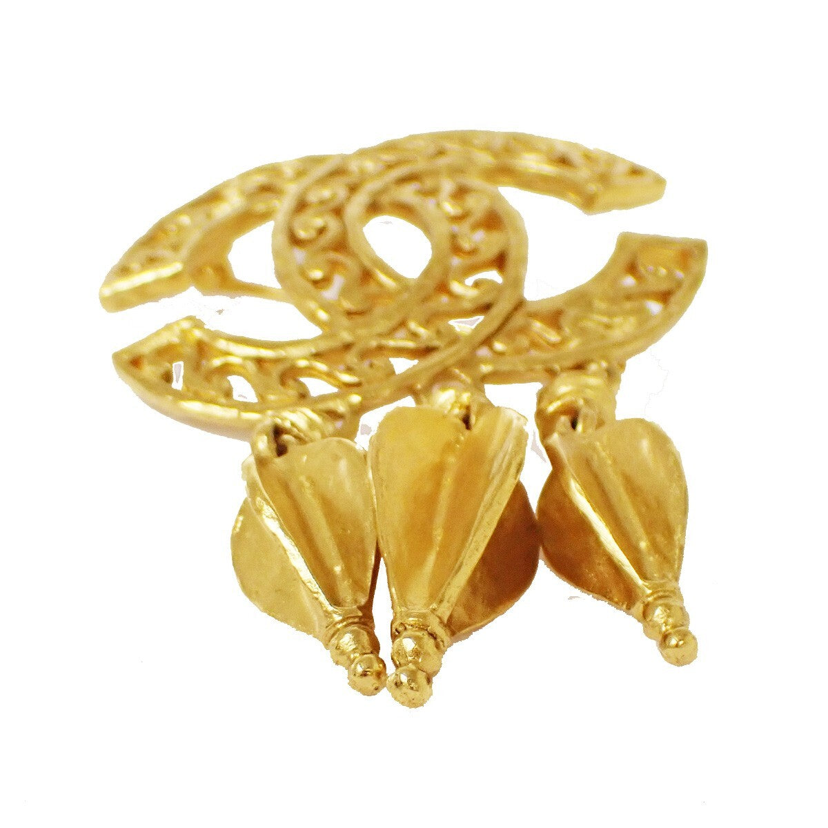 Chanel Vintage CC Fringe Brooch Metal, GOLD, GOLD_PLATED, Brooch