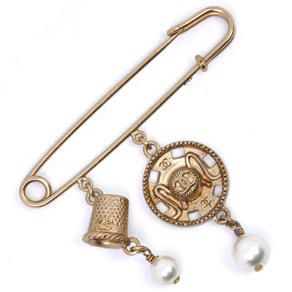 Chanel CC Coco Brooch Metal with Faux Pearls and Crystals, GOLD, GOLD_PLATED, Brooch