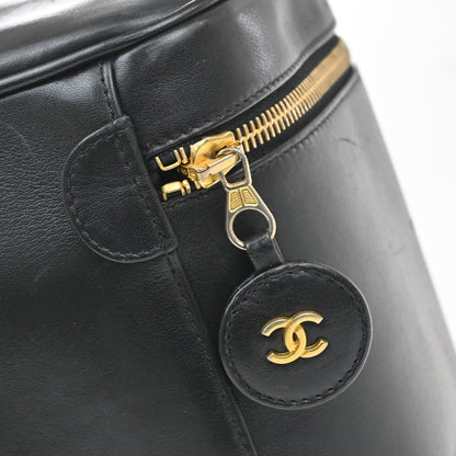 Chanel Vintage Cosmetic Case Leather, BLACK, LEATHER, Handbag