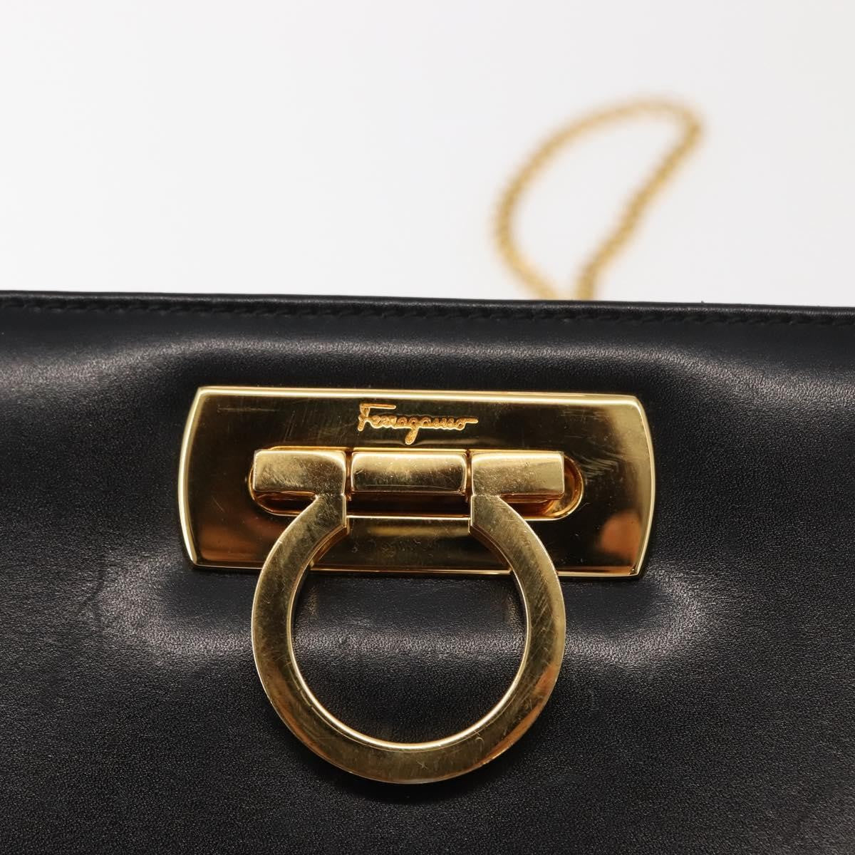 Salvatore Ferragamo Vintage Gancini Chain Shoulder Bag Leather, BLACK, LEATHER, Shoulder bag