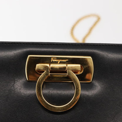 Salvatore Ferragamo Vintage Gancini Chain Shoulder Bag Leather, BLACK, LEATHER, Shoulder bag