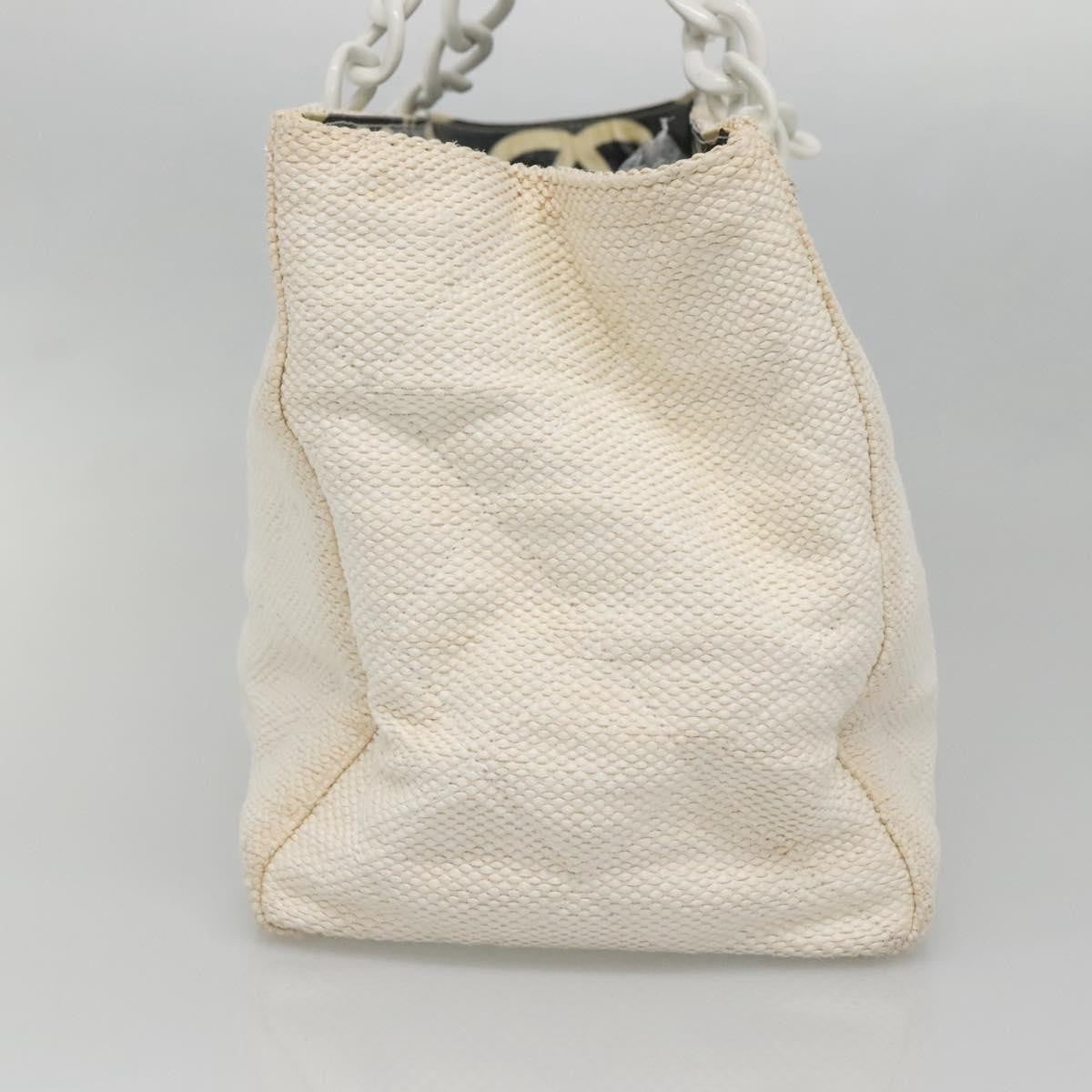 Chanel CC Resin Chain Tote Quilted Raffia, WHITE, WOOD, Tote bag