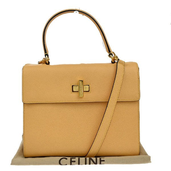Celine Vintage Convertible Turnlock Top Handle Bag Leather, YELLOW, LEATHER, Handbag