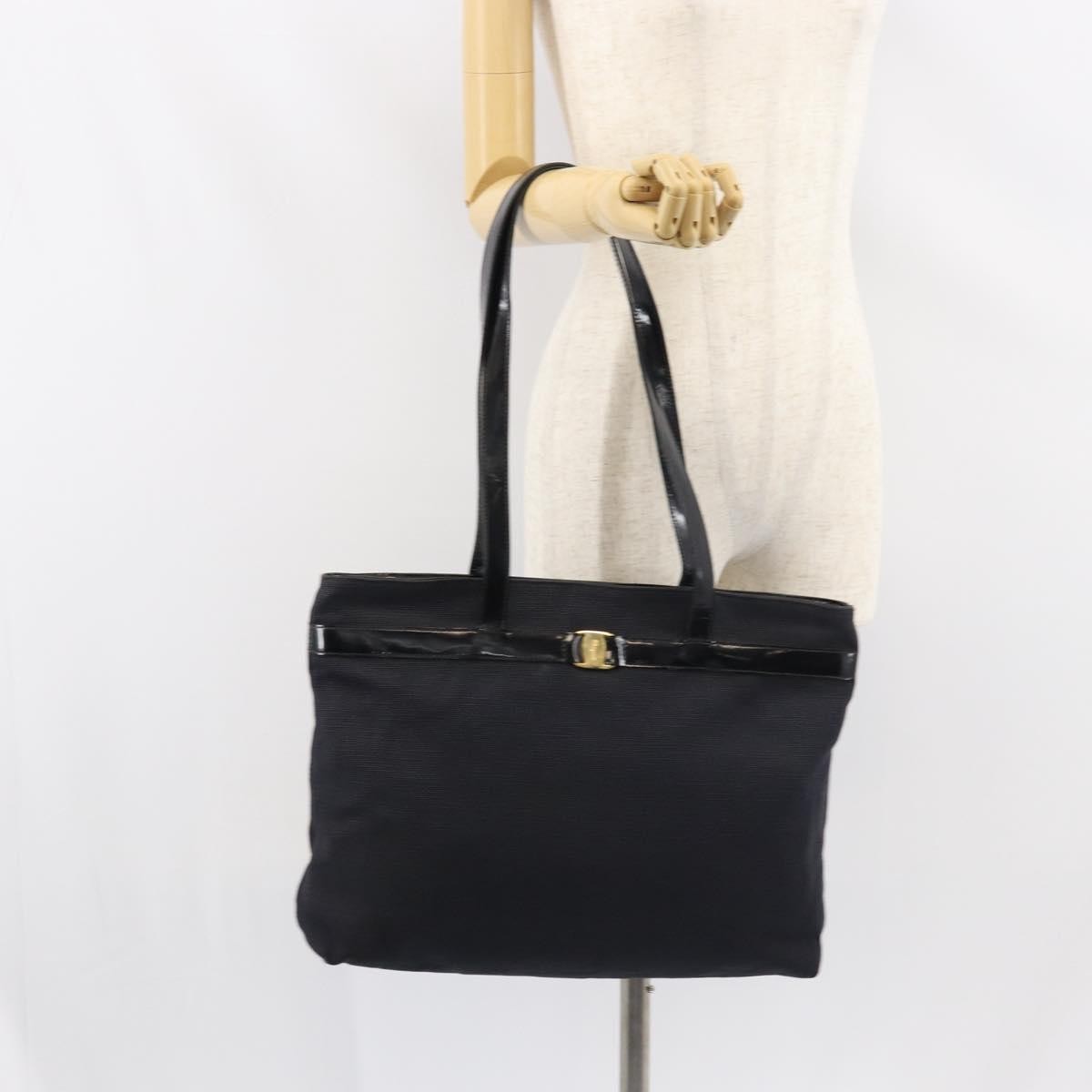 Salvatore Ferragamo Vala tote Canvas, BLACK, CANVAS, Tote bag