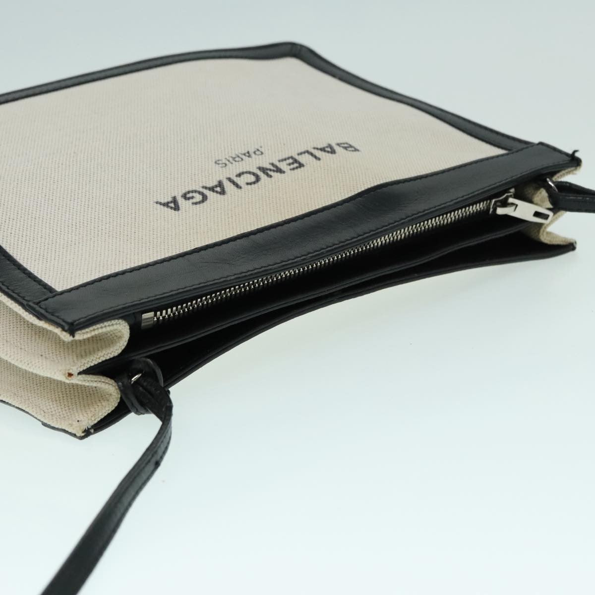 Balenciaga Navy Pochette Canvas and Leather, WHITE, CANVAS, Shoulder bag