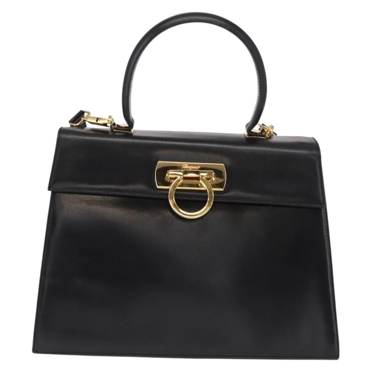 Salvatore Ferragamo Convertible Top Handle Bag Leather, BLACK, LEATHER, Handbag