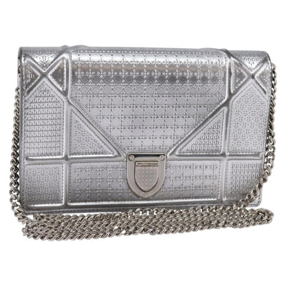 Christian Dior Diorama Wallet on Chain Metallic Distressed Calfskin, SILVER, LEATHER, Wallets